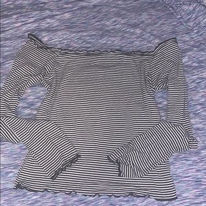 Striped off the shoulder long sleeve top